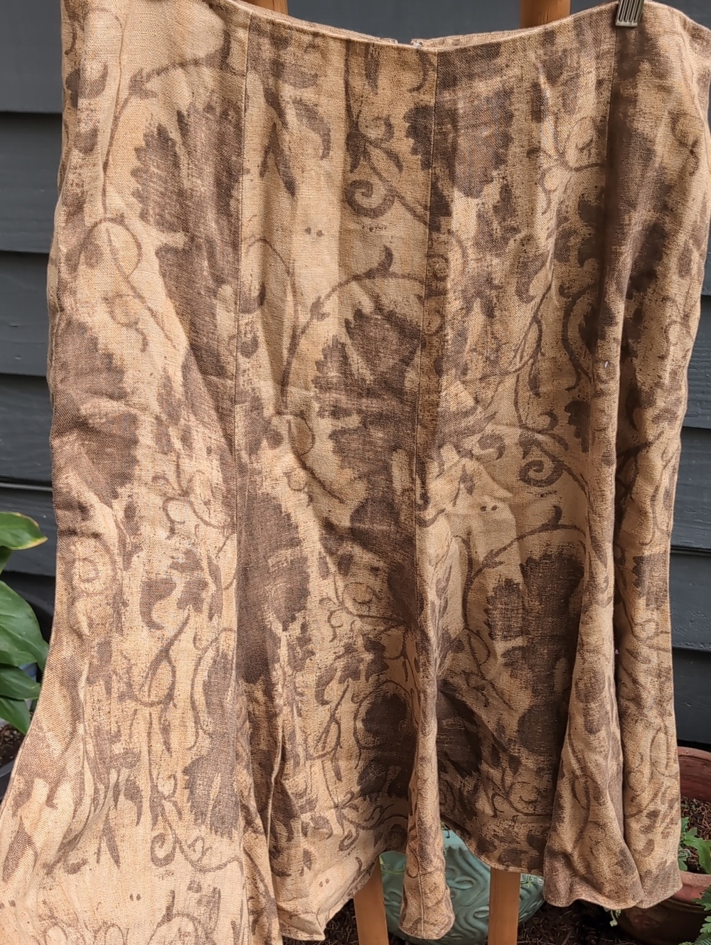100% Linen NWT Ralph Lauren Beige and Brown Floral A-Line Skirt